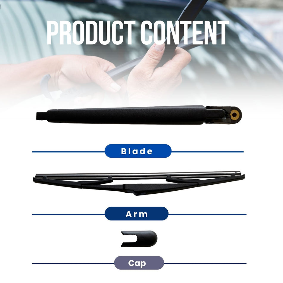 MAXTEL Rear Wiper Blade & Arm compatible with Mazda 3 HB Hatchback 2010-2013, 13.78 in (350 mm) Black, Clear Visibility, Easy Installation, 1-Year Manufacturer Warranty
