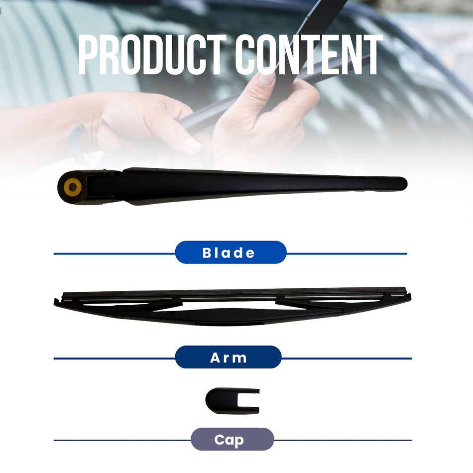 MAXTEL Rear Wiper Blade & Arm Compatible with Jeep Wrangler JL Rubicon 2018-2025, size: 12 in (305MM), Quick-Clip Adaptor, 100% Natural rubber refill, Easy installation, Black, 1-Year Manufacturer Warranty