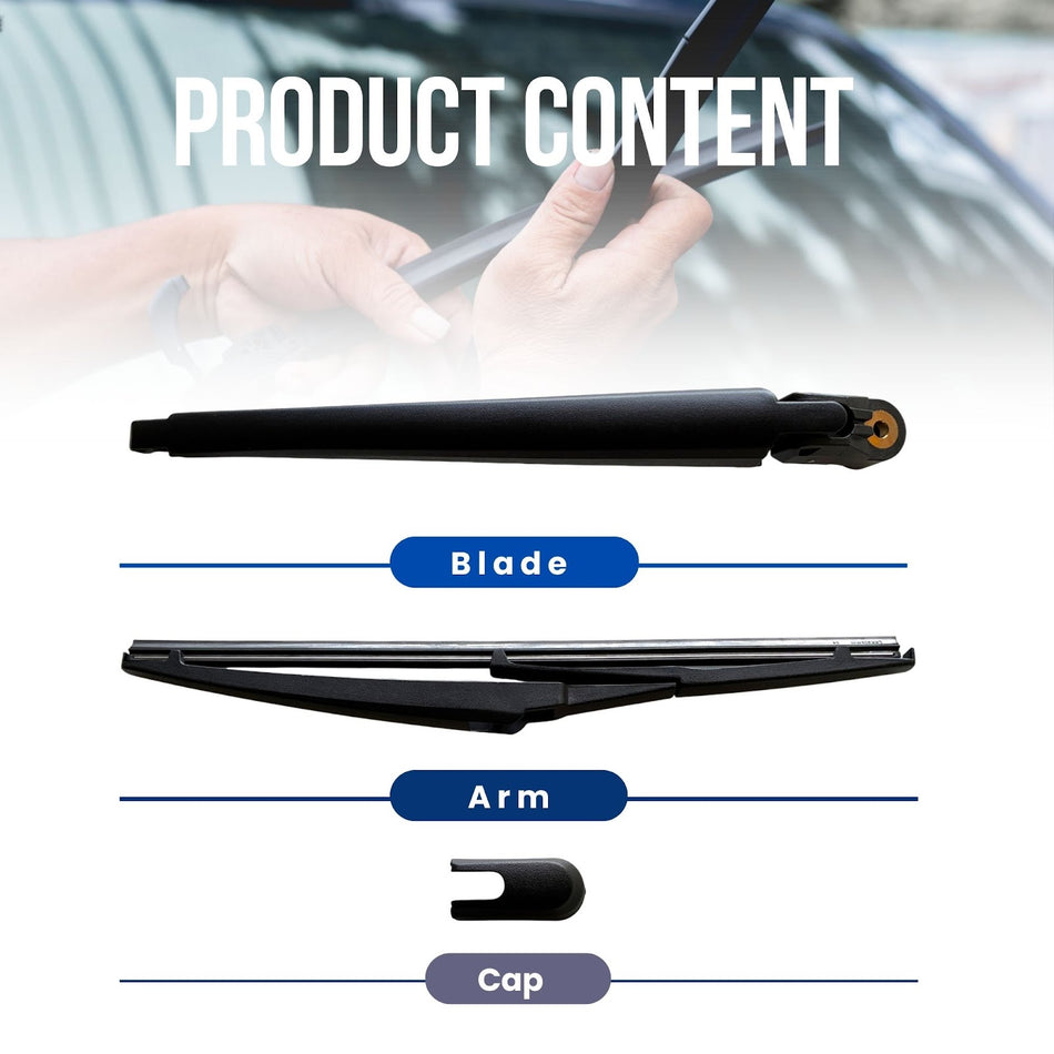 MAXTEL Rear Wiper Blade & Arm compatible with Mazda 3 HB Hatchback 2014-2018, Size 12.01 in (305 mm), 100% Compatible, Quick-Clip Adaptor, 1-Year Manufacturer Warranty