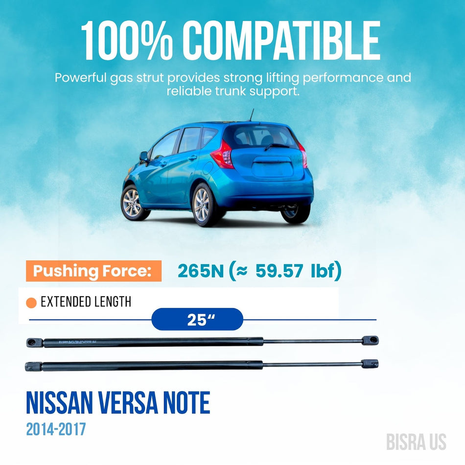BISRA Trunk Gas Strut Compatible with Nissan Versa Note 2014-2017 Rear Hatch Struts Set of 2, 25 in (635 mm) Extended Length, 265N (59.57 lbf)
