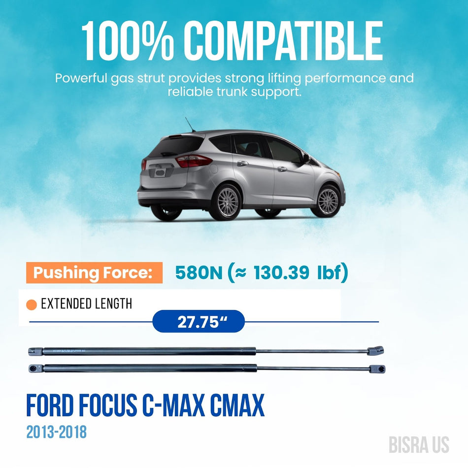BISRA Rear Hatch Struts Compatible with Ford Focus C-MAX CMAX 2013-2018, Trunk Gas Strut 580N (130.39 lbf), Extended Length 27.75 in (704.85 mm), Set of 2