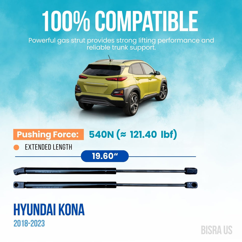 BISRA Trunk Gas Strut compatible with Hyundai Kona 2018-2023 Rear Hatch Struts R&L Set of 2, 540N Pushing Force, Extended Length 19.60 in (497.8 mm)