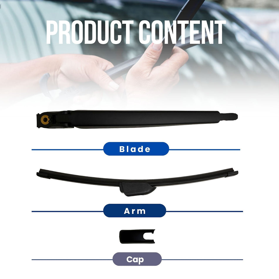 MAXTEL Rear Wiper Blade & Arm Set Compatible with Jaguar E-Pace 2017-2024, Size 13 in (330 mm), Black, 100% Compatible, Clear Visibility for a Safe Drive, Noise-Free Wipers, 1-Year Manufacturer Warranty