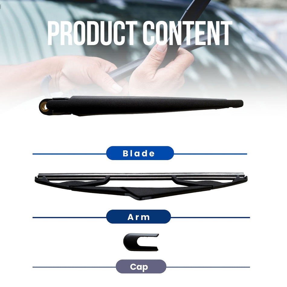 MAXTEL Rear Wiper Blade & Arm Set, Compatible with Volvo V60 2015-2018, Black, 12.2 in (310 mm), Quick-Clip Adaptor, Graphite-Coated Wiper Strips, 1-Year Manufacturer Warranty