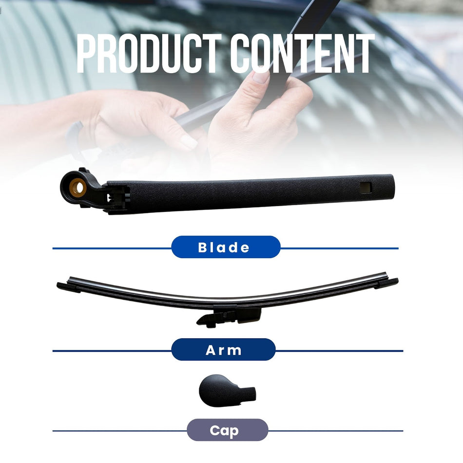 MAXTEL Rear Wiper Blade & Arm compatible with Volkswagen VW Golf HB 2015-2021, Size 285MM (11.22 in/285 mm), Quick-Clip Adaptor, Graphite-Coated Wiper Strips, 1-Year Manufacturer Warranty