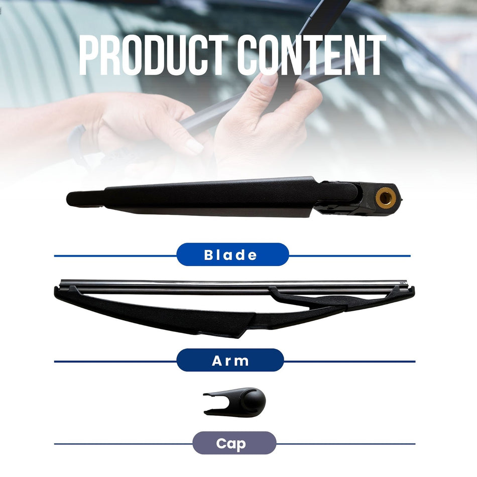 MAXTEL Rear Wiper Blade & Arm, Compatible with MINI COOPER R56 2006-2013, 10.63 in (270 mm), Quick-Clip Adaptor, Clear Visibility, 1-Year Manufacturer Warranty