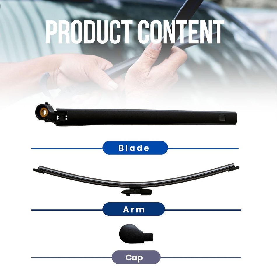 MAXTEL Rear Wiper Blade & Arm compatible with Volkswagen VW Tiguan 2018-2024, 380 mm (14.96 in), Pre-mounted "Quick-Clip" adaptor, 1-Year Manufacturer Warranty