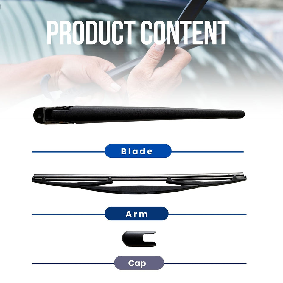 MAXTEL Rear Wiper Blade & Arm compatible with Subaru Impreza GG 2003-2007, 13.78 in (350 mm) Black, 100% Compatible, Quick-Clip Adaptor, 1-Year Manufacturer Warranty