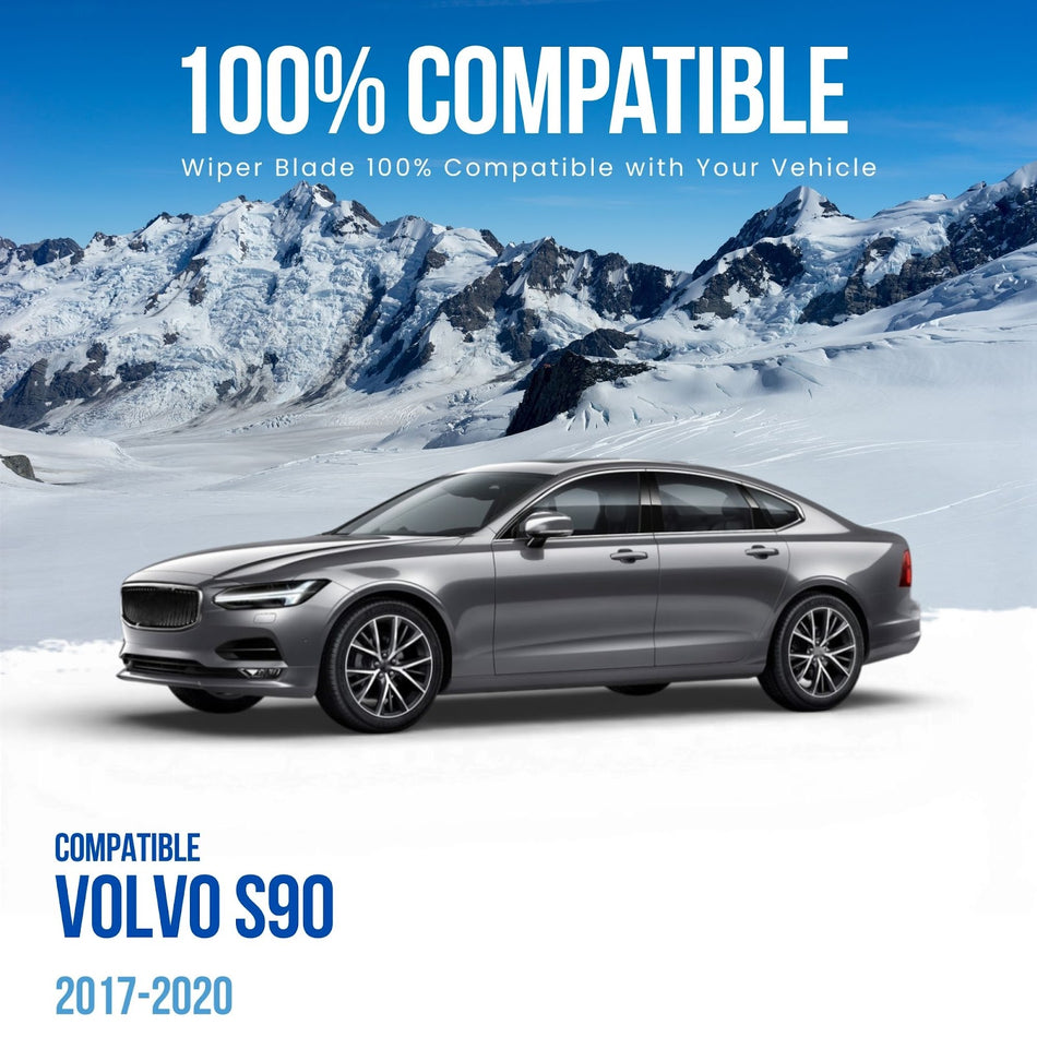 Silbak Front Windshield Wiper Blade Set compatible with Volvo S90 2017-2020 Driver Side 25 in (630 mm) Passenger Side 20 in (500 mm) Premium Flat Wiper Blades, 32282838
