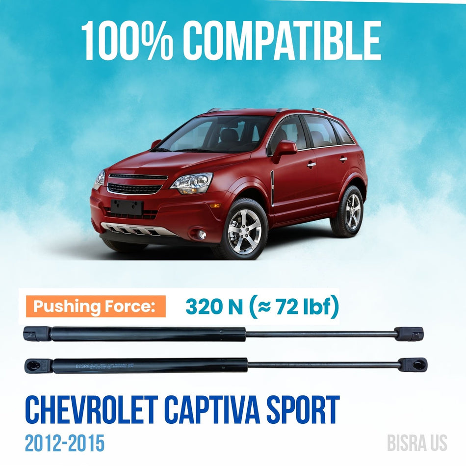 BISRA Hood Gas Strut, Compatible with Chevrolet Captiva Sport 2012-2015, 320N Lift Support (OEM: 22739358, 4808912, 95494361, 96624422, 96661404, 96830124)