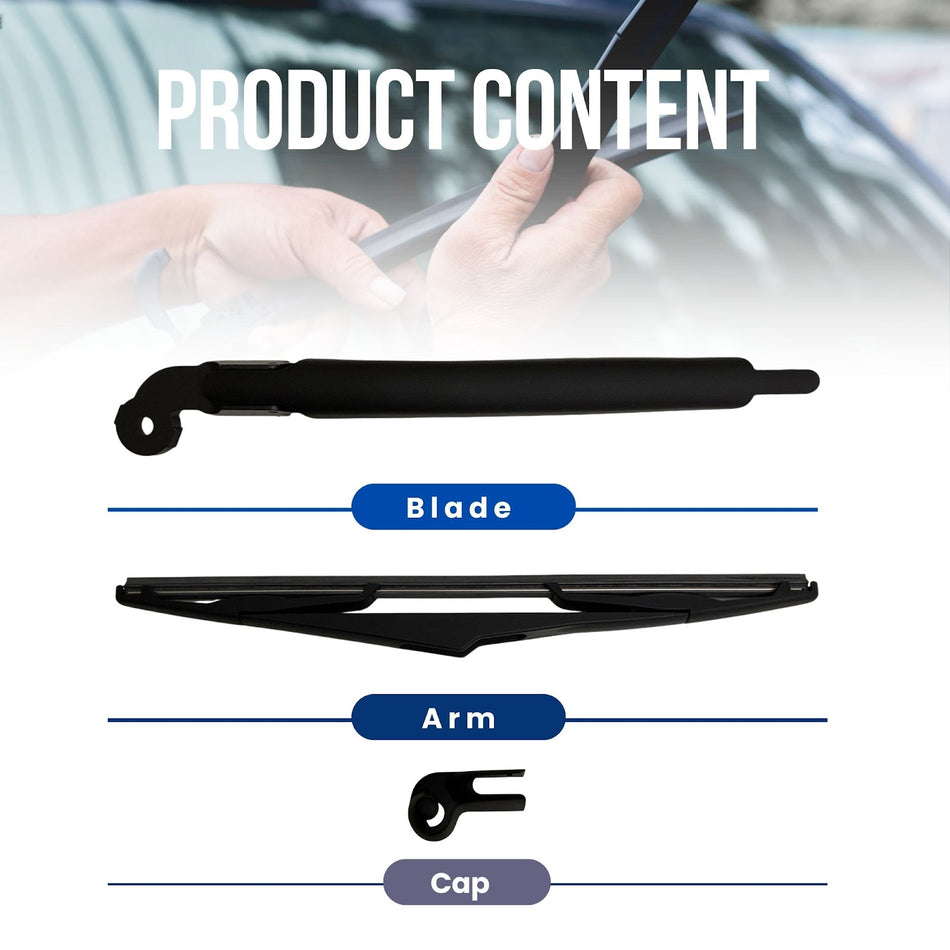 MAXTEL Rear Wiper Blade & Arm compatible with Jeep Wrangler Rubicon 2007-2011, 13.39 in (340 mm) Black, Clear Visibility, Easy Installation, 1-Year Manufacturer Warranty