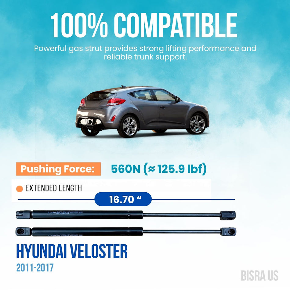 BISRA Trunk Gas Strut, Compatible with Hyundai Veloster 2011-2017, Rear Hatch Struts 2-Pack Set, 560N (125.9 lbf), 16.70 in (424.2 mm) Extended Length