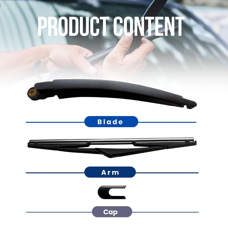 MAXTEL Rear Wiper Blade & Arm Compatible Ford Fiesta 2011-2019, Size 12 in (305 mm), Pre-mounted Quick-Clip Adaptor, 100% Compatible, 1-Year Manufacturer Warranty