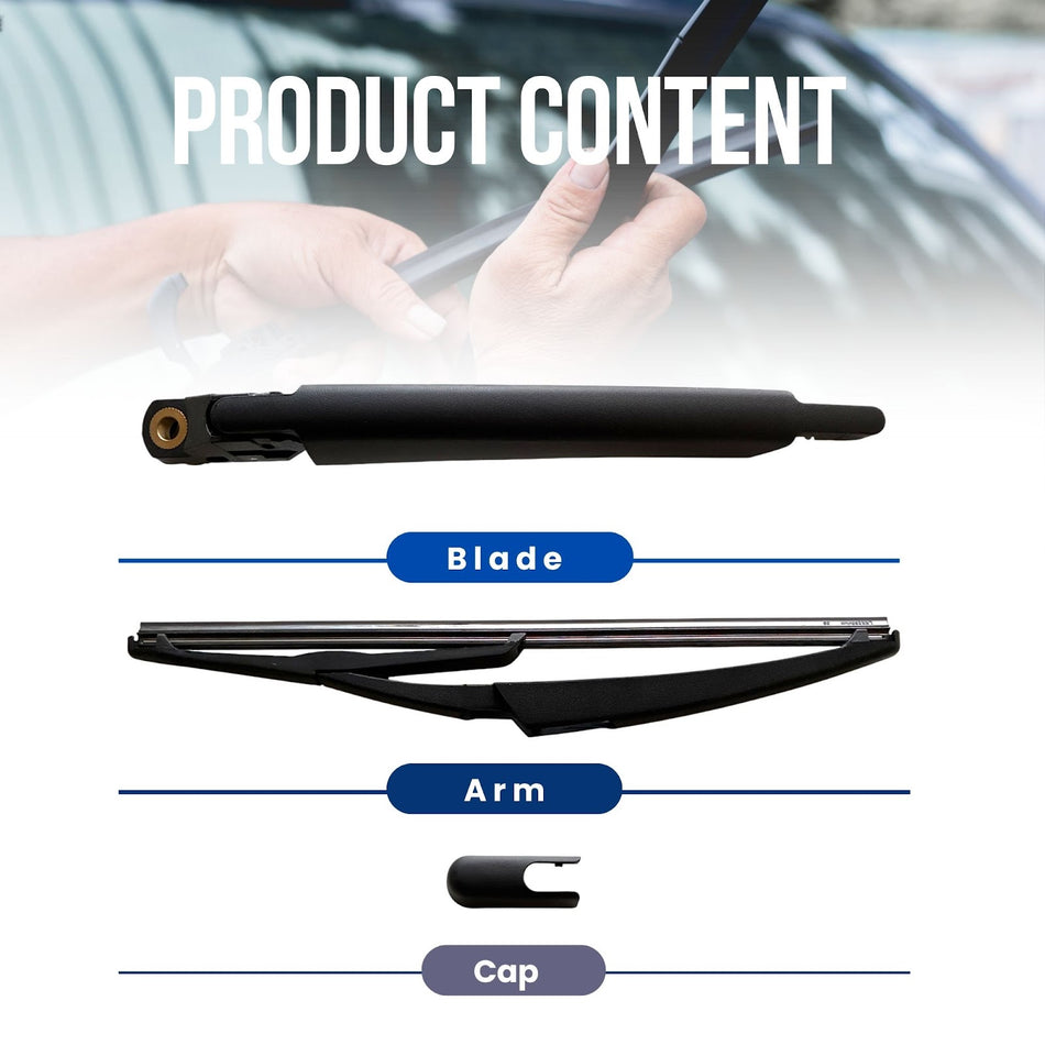 MAXTEL Rear Wiper Blade & Arm Compatible with BMW i3 2014-2022, Size 11.8 in (300MM), 100% Compatible, Quick-Clip Adaptor, Black, 1-Year Manufacturer Warranty
