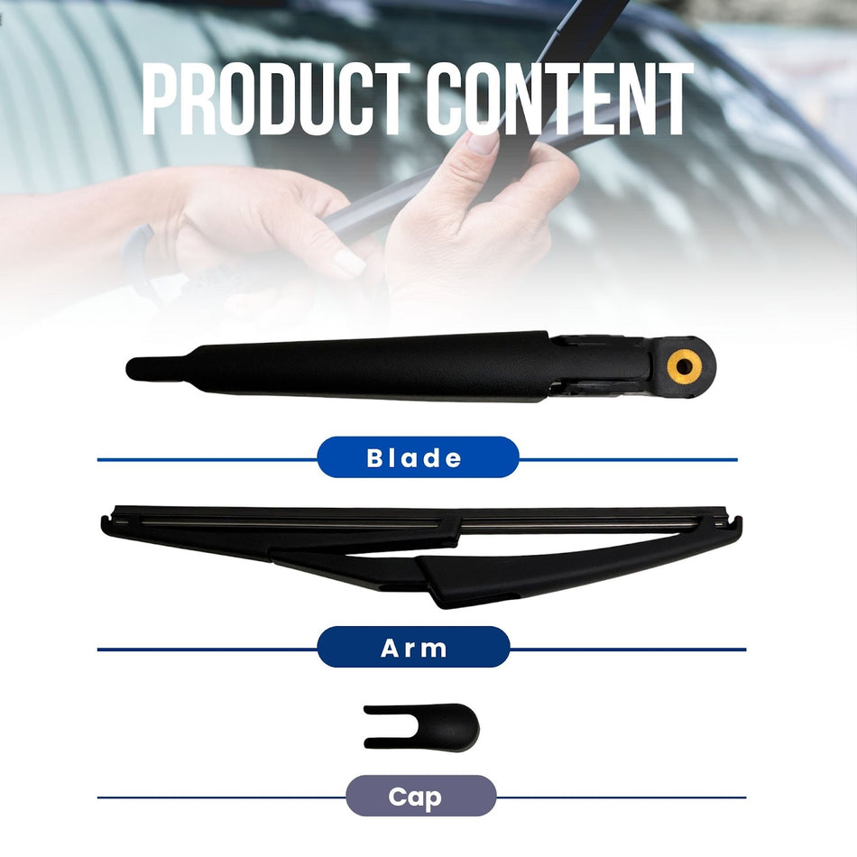 MAXTEL Rear Wiper Blade & Arm compatible with Jeep Renegade 2014-2018, SIZE 270mm (10.63 in), Black, 1-Year Manufacturer Warranty