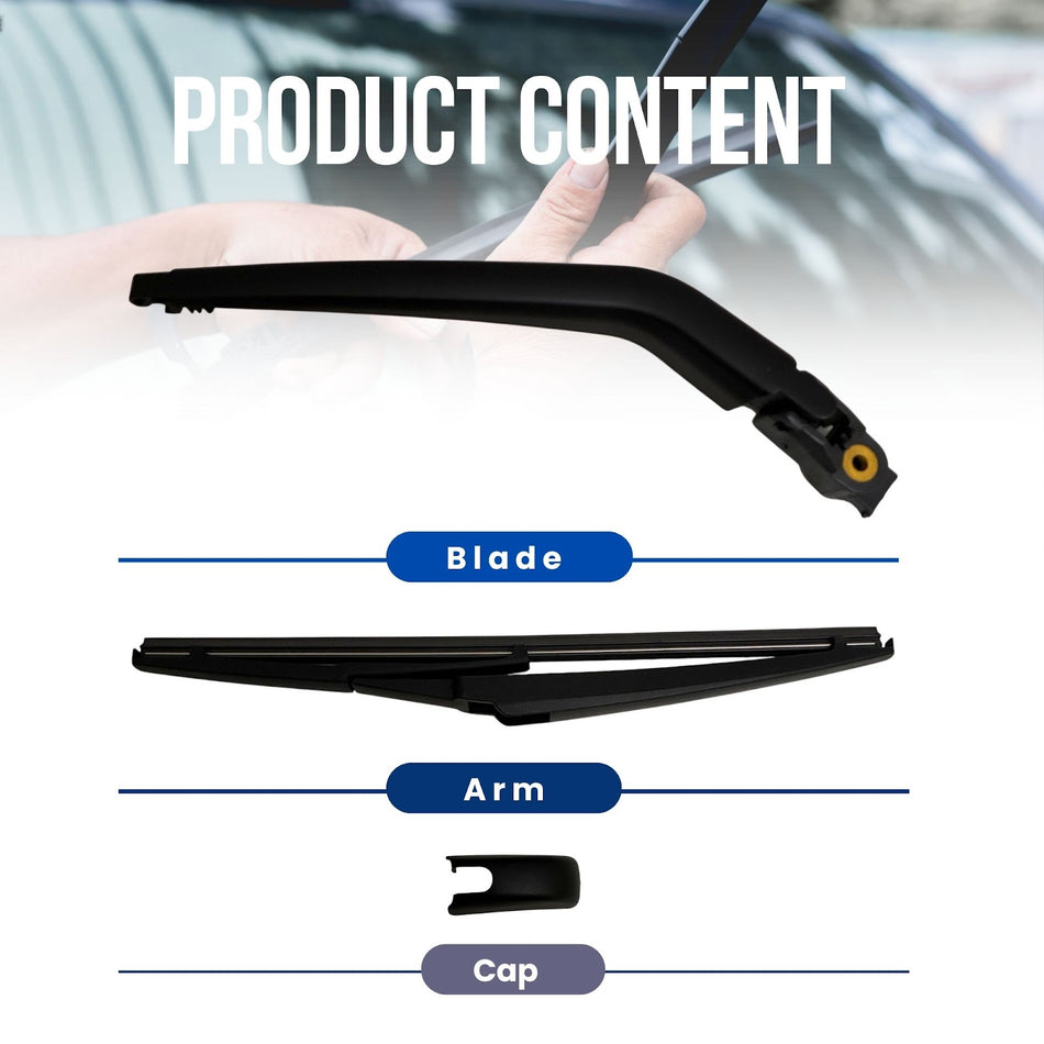 MAXTEL Rear Wiper Blade & Arm, compatible with Dodge Journey 2009-2020, Black, 11.81 in (300 mm), 100% Compatible, Quick-Clip Adaptor, 1-Year Manufacturer Warranty