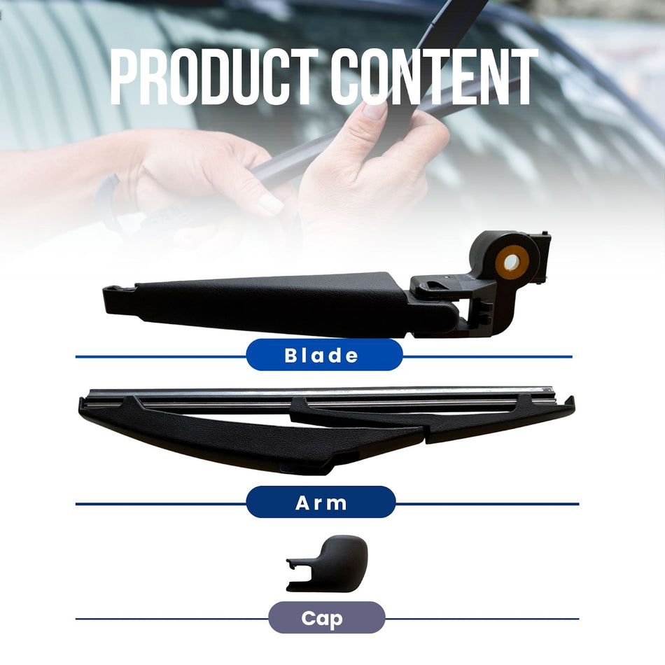 MAXTEL Rear Wiper Blade & Arm Set, Compatible with Scion XD 2009-2014, Size 7.68 in (195MM), Black, 100% Compatibility, Pre-mounted "Quick-Clip" Adaptor, Easy Installation, 1-Year Manufacturer Warranty