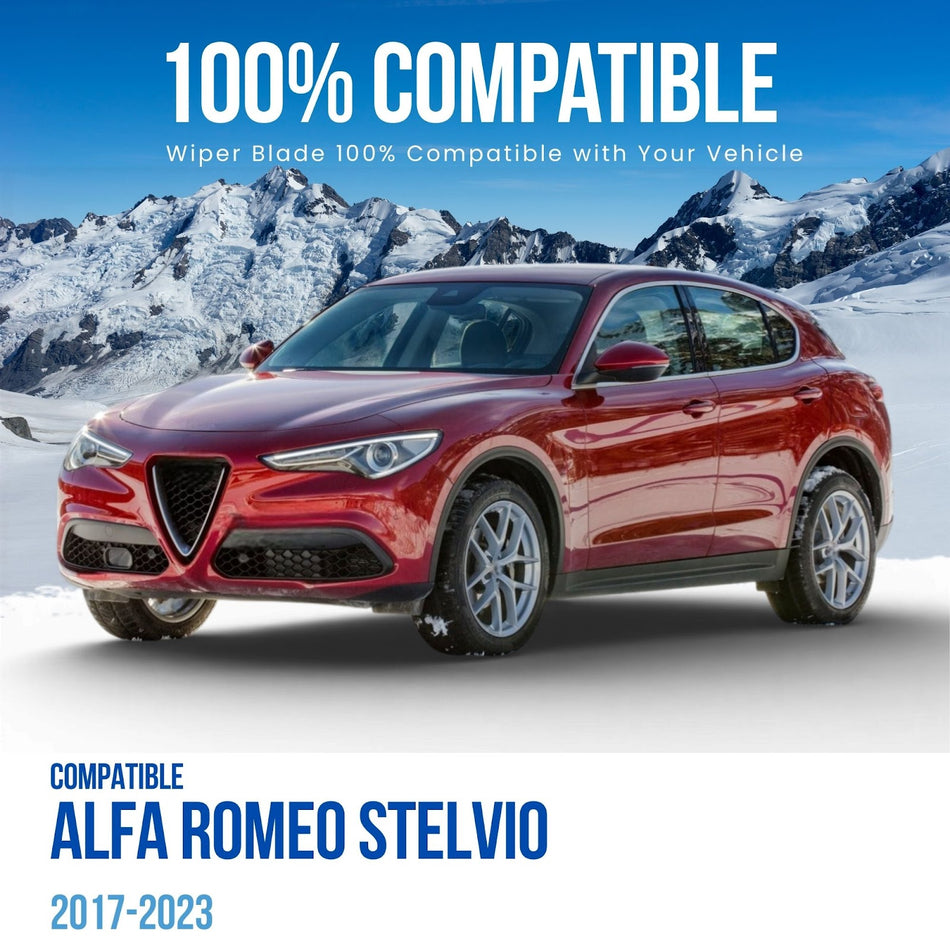 Silbak MUSON PRO Flat Wiper Blade compatible with Alfa Romeo Stelvio 2017-2023, 26" (650 mm) / 18" (450 mm), Front