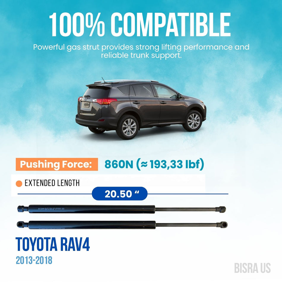 BISRA Trunk Gas Strut compatible with Toyota RAV4 2013-2018 Rear Hatch Struts, 860N (193,33 lbf) Pushing Force, Extended Length 20.50 in (520.7 mm), 2-Pack Set