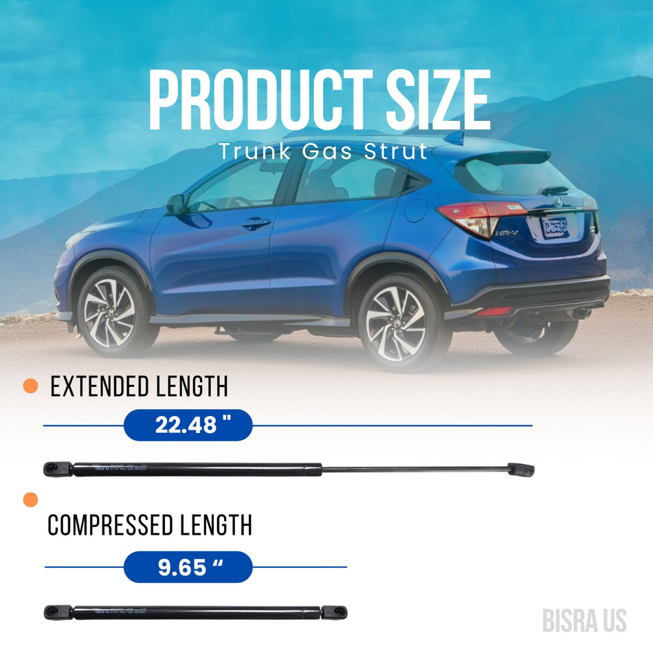 BISRA Trunk Gas Strut, Compatible with Honda HR-V 2016-2022, 520 N (117 lbf) Pushing Force, 22.48 in (571 mm) Extended / 9.65 in (245 mm) Compressed, Black, Stainless Steel, 2-Pack, 1-Year Manufacturer Warranty