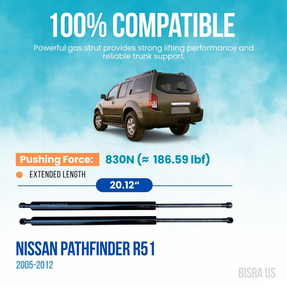 BISRA Trunk Gas Strut Compatible with Nissan Pathfinder R51 2005-2012 Rear Hatch Struts 830N 20.12 in (511 mm) Set of 2