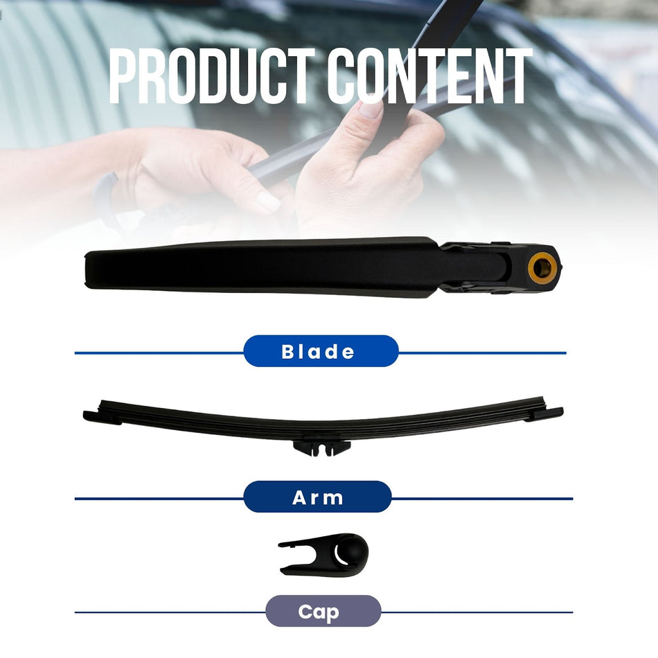 MAXTEL Rear Wiper Blade & Arm Set compatible with MINI COOPER F66 2022-2026, 250mm (9.84 in), Quick-Clip adaptor, Graphite-Coated Wiper Strips, 1-Year Manufacturer Warranty