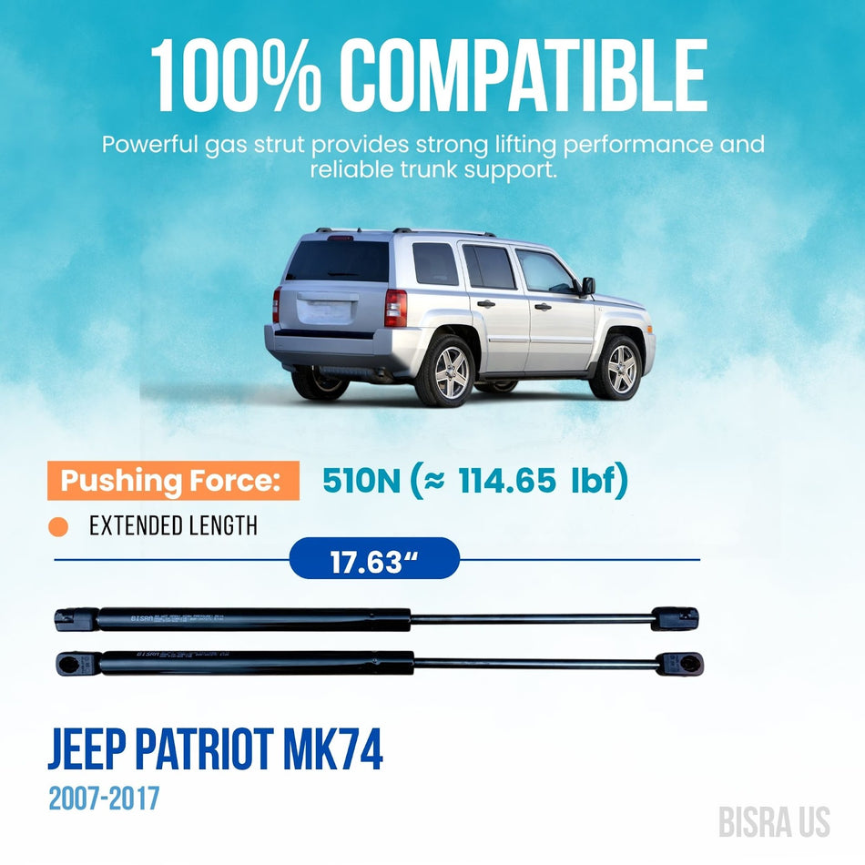 BISRA Rear Trunk Gas Strut Compatible with Jeep Patriot MK74 2007-2017 Rear Hatch Struts Set of 2 510N 17.63in 447.8mm
