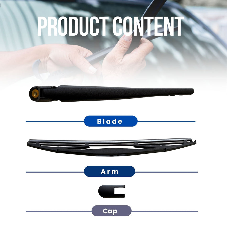 Maxtel Rear Wiper Blade & Arm compatible with BMW X5 F15 2013-2018, Size 12.4 in (315 mm), Quick-Clip Adaptor, Graphite-Coated Wiper Strips, Black, 1 Set, 1-Year Manufacturer Warranty