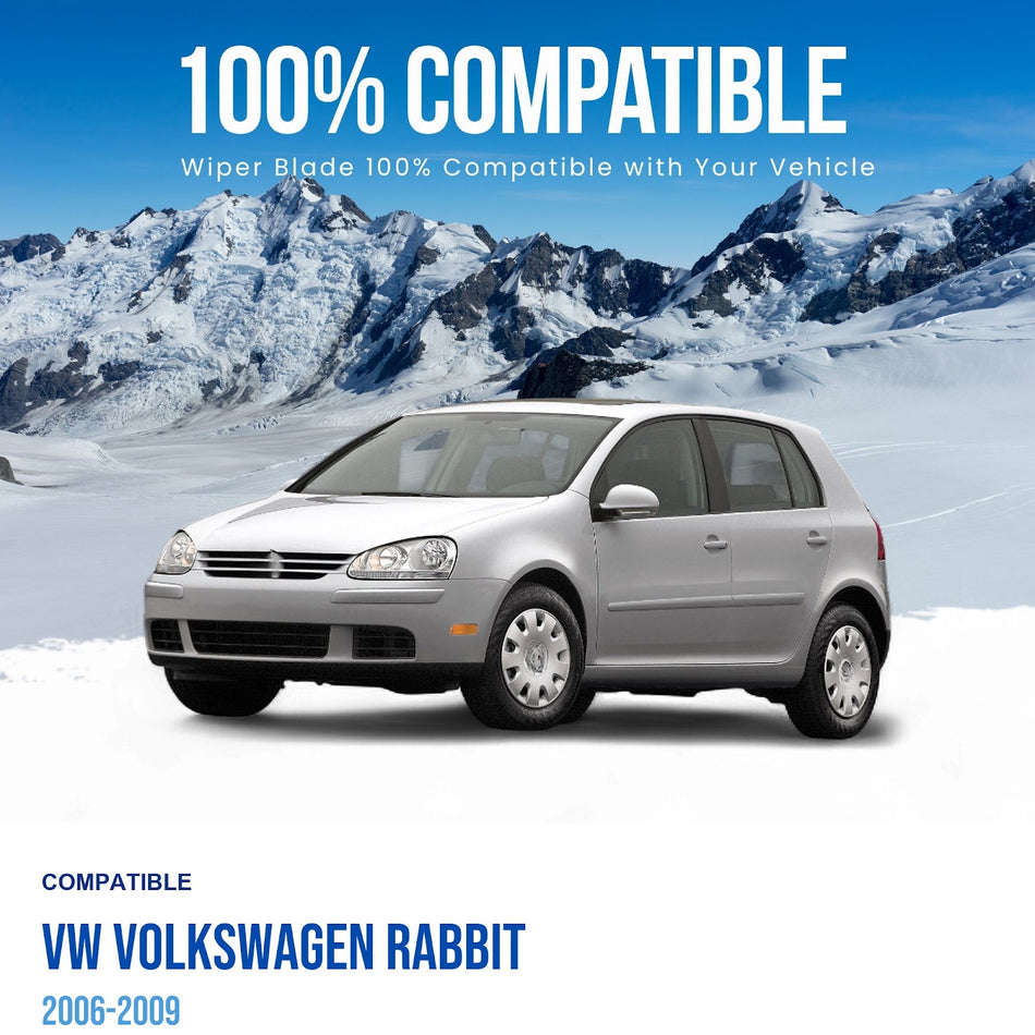 Silbak Front & Rear Wiper Blade Set, Compatible with VW Volkswagen Rabbit 2006-2009, Driver Side 24" (600mm), Passenger Side 19" (480mm), Rear 14" (350mm) (OEM: 1Q1998002A)