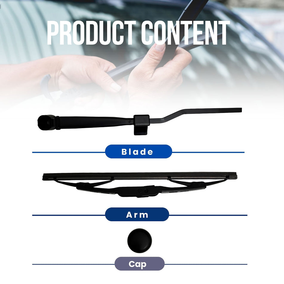 MAXTEL Rear Wiper Blade & Arm compatible with Jeep Grand Cherokee WJ 1999-2004, Size 11 in (280 mm), 100% Compatible, Quick-Clip adaptor, Black, 1-Year Manufacturer Warranty