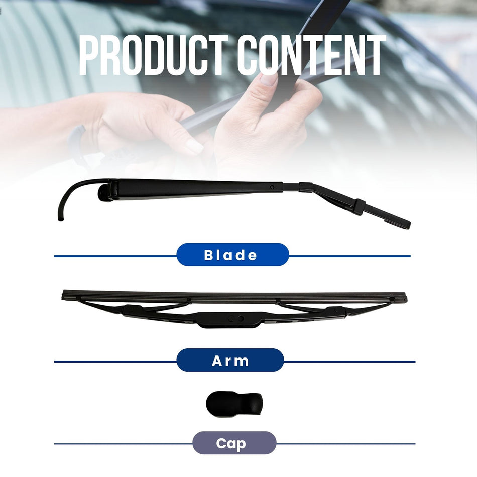 MAXTEL Rear Wiper Blade & Arm, compatible with Jeep Cherokee 1998-2001, Size 13 in (330 mm), Clear Visibility for a Safe Drive, Quick-Clip, Black, 1 Set, 1-Year Manufacturer Warranty