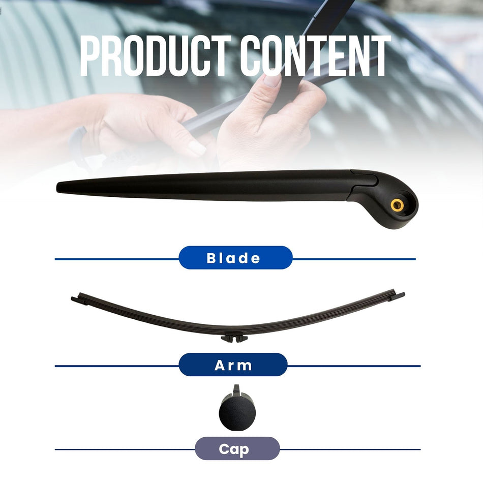 MAXTEL Rear Wiper Blade & Arm Compatible with Volvo XC60 2009-2013, 390MM (15.35 in) Black, Quick-Clip Adaptor, 100% Compatible, 1-Year Manufacturer Warranty