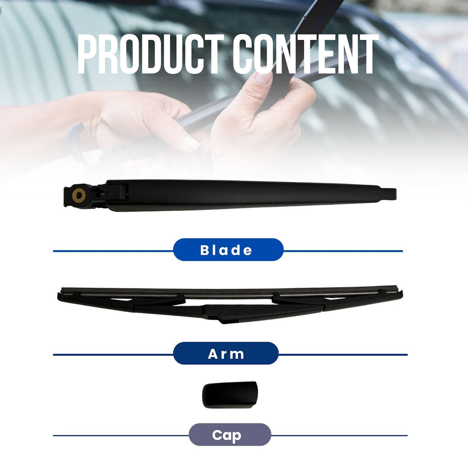 MAXTEL Rear Wiper Blade & Arm, Compatible with Toyota C-HR 2016-2023, Size 13.8 in (350 mm), Black, Pre-mounted "Quick-Clip" Adaptor, 1-Year Manufacturer Warranty