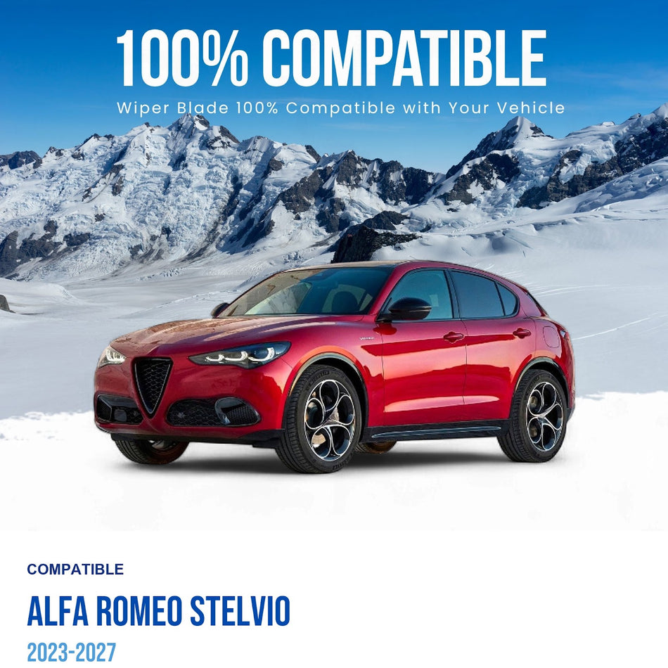 Silbak Front & Rear Wiper Blade Set, Compatible with Alfa Romeo Stelvio 2023-2027, Driver Side 26" (650mm), Passenger Side 18" (450mm), Rear 13" (330mm) (OEM: 6000625962)