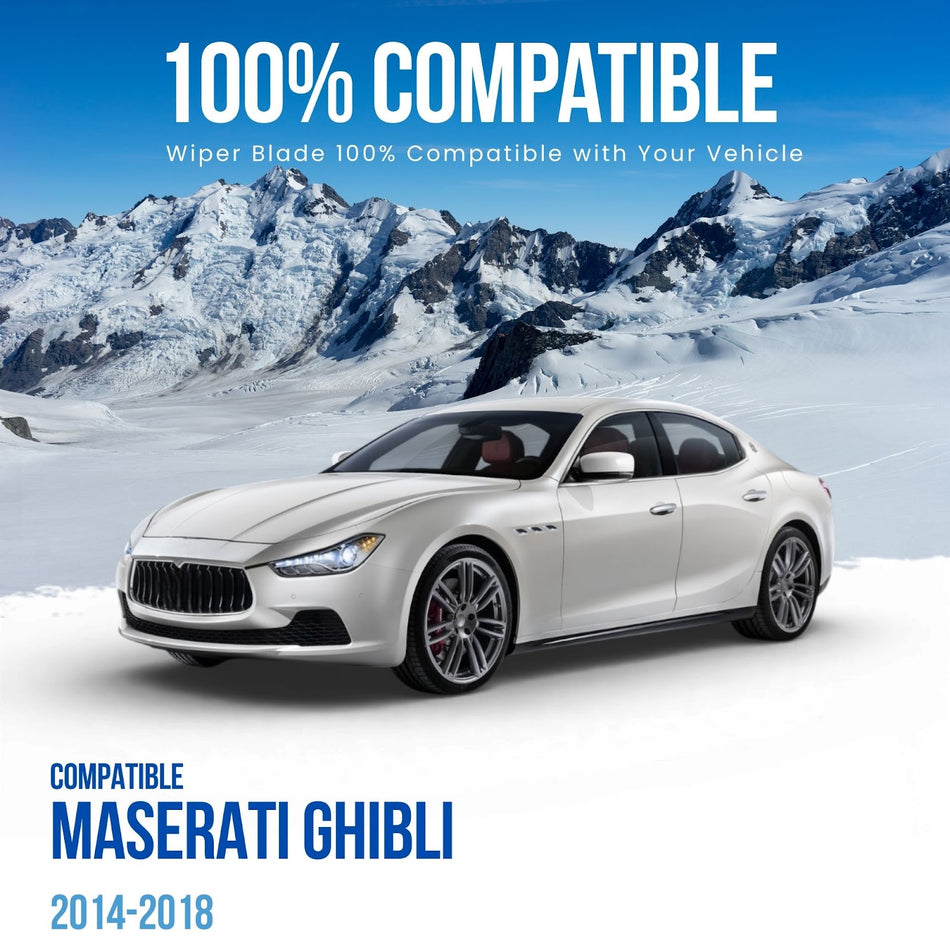 Silbak Windshield Wiper Blades, compatible with Maserati Ghibli 2014-2018, Driver Side 26 in (650 mm) Passenger Side 19 in (480 mm), 670007740