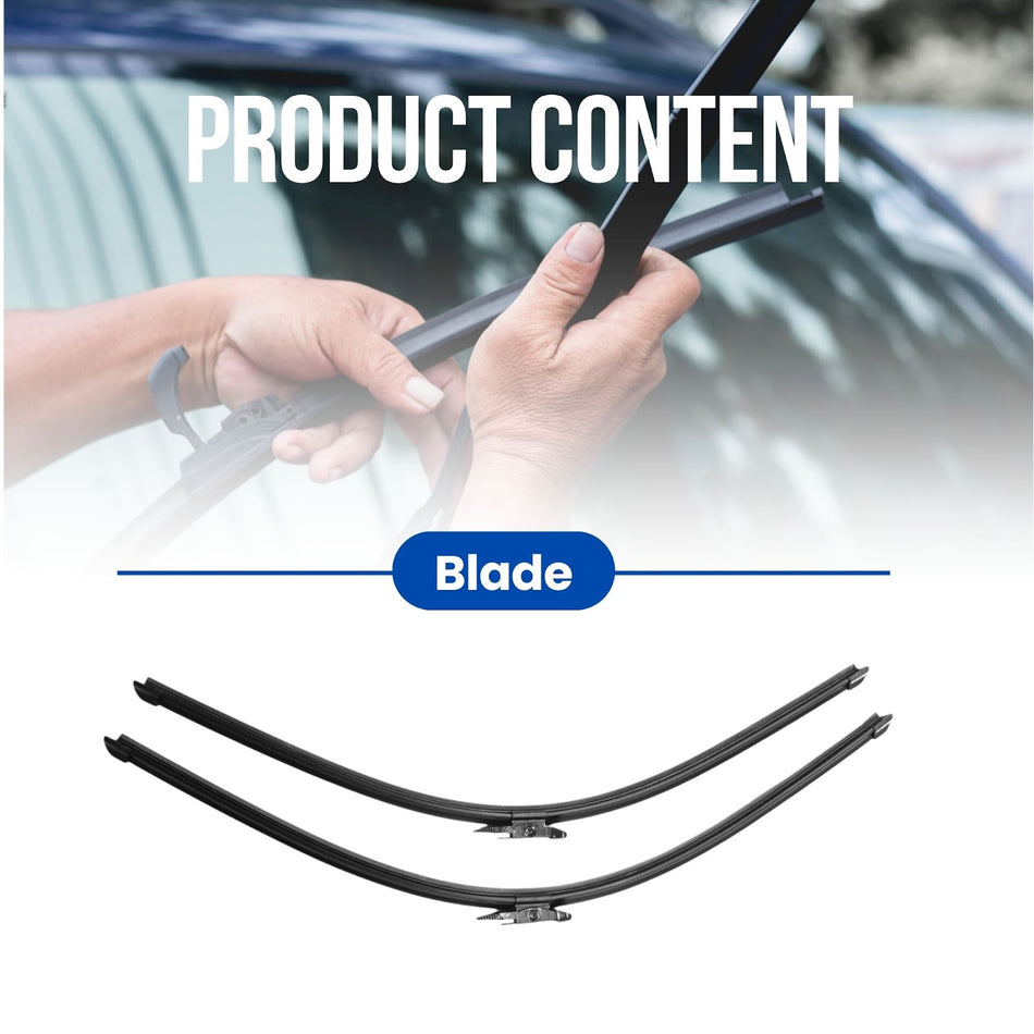 Silbak Wiper Blade compatible with Audi Q7 2007-2010, Front Set of Two, Driver Side 26 in (650 mm), Passenger Side 26 in (650 mm), Muson Pro Flat Wiper Blades 4L1998002