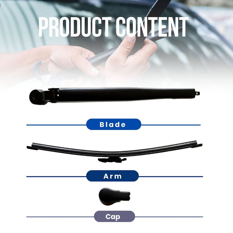 MAXTEL Rear Wiper Blade & Arm Set Compatible Mercedes-Benz GLC X253 2015-2018, Size 12.0 in (305mm), 100% Compatible Quick-Clip Adaptor, Black, 1-Year Manufacturer Warranty