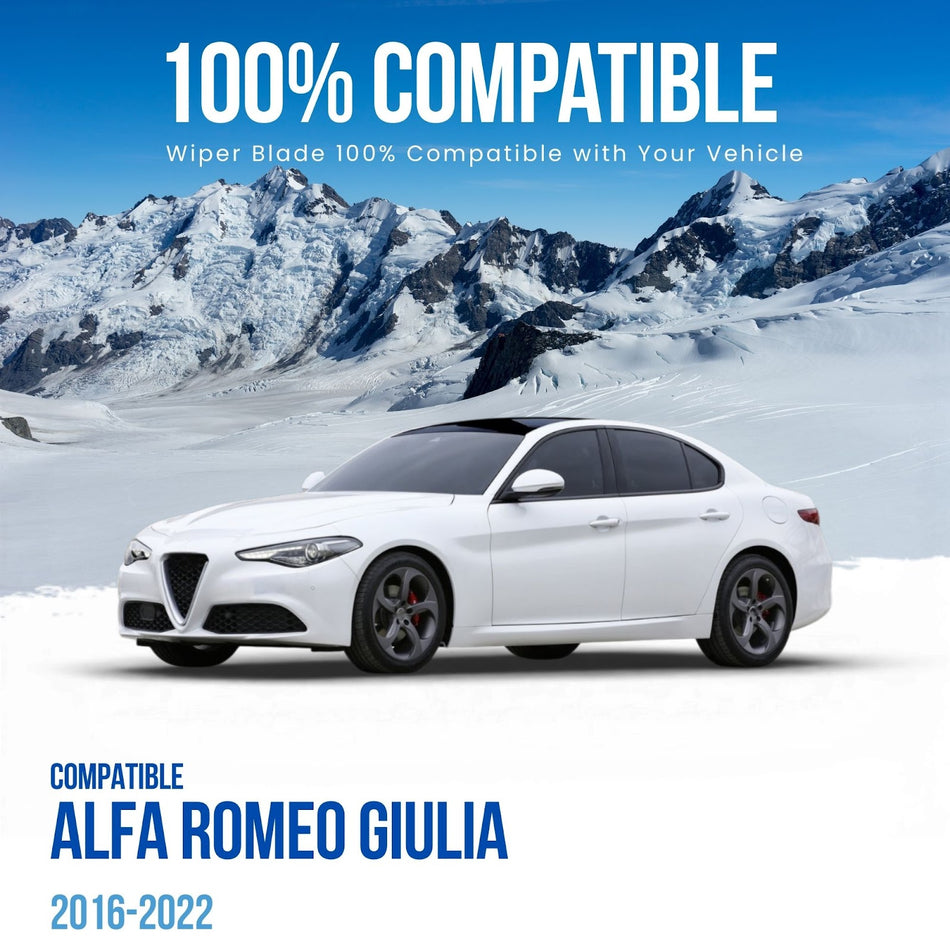 Silbak Muson Pro Front Flat Wiper Blade 2-Piece Set Compatible with Alfa Romeo Giulia 2016-2022, Driver Side 25 in (630 mm) Passenger Side 18 in (450 mm), 71778861