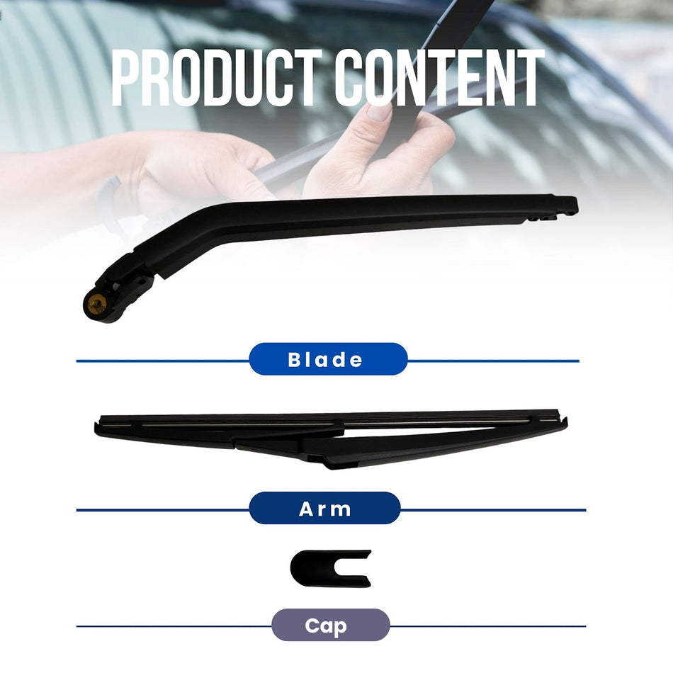 MAXTEL Rear Wiper Blade & Arm compatible with Toyota Highlander 2001-2007, 12 in (305 mm), Clear Visibility for a Safe Drive, Quick-Clip Adaptor, 1-Year Manufacturer Warranty