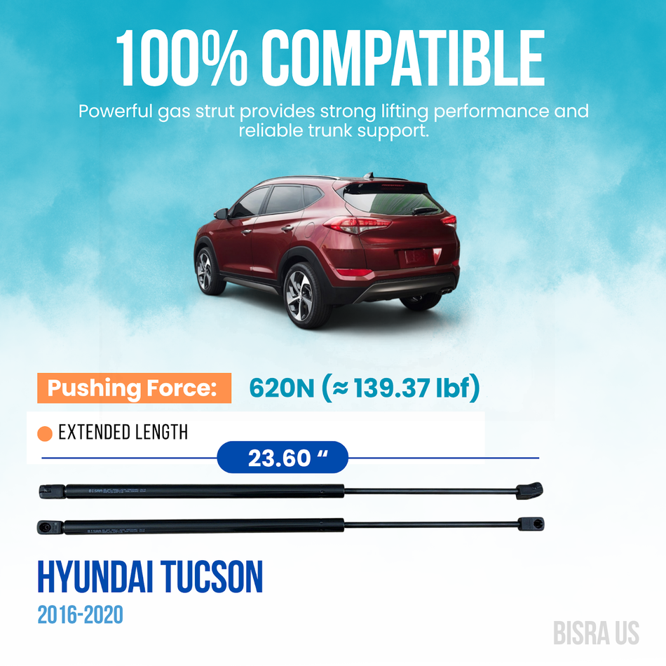 BISRA Rear Hatch Trunk Gas Strut compatible with Hyundai Tucson 2016-2020, 620N (139.37 lbf) Lift Support, Extended 23.60 in (599.44 mm)