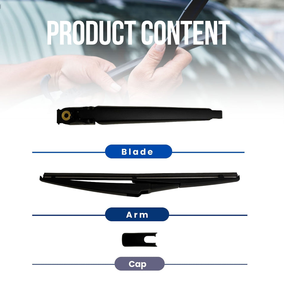MAXTEL Rear Wiper Blade & Arm compatible with Toyota RAV4 2019-2024 & 2006-2014, Size 12 in (305 mm), 100% Compatible, Quick-Clip Adaptor, Black, 1-Year Manufacturer Warranty