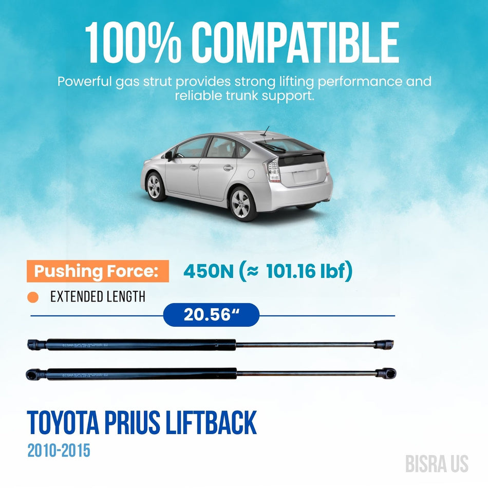BISRA Trunk Gas Strut compatible with Toyota Prius Liftback 2010-2015, Rear Hatch Struts Set of 2, 450N (101.16 lbf), 20.56 in (522.22 mm) Extended Length