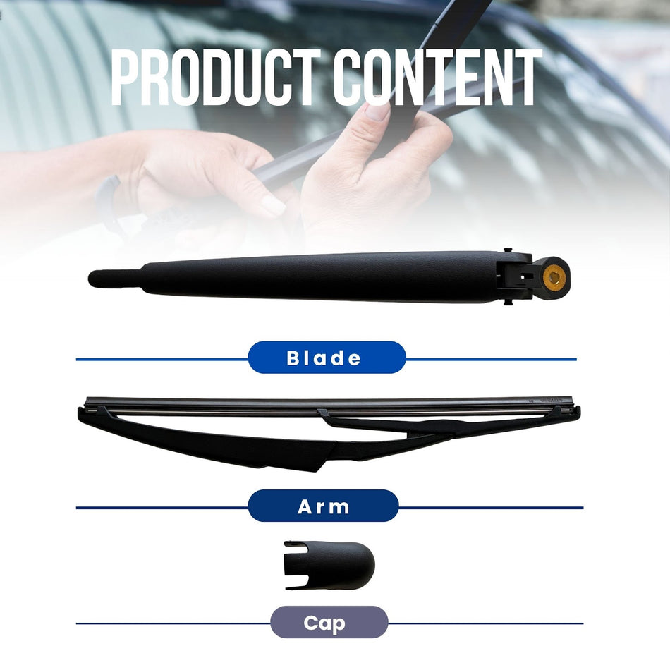 MAXTEL Rear Wiper Blade & Arm, Compatible with Fiat 500 2012-2019, 290 mm (11.42 in) Black, 100% Compatible, Quick-Clip Adaptor, 1-Year Manufacturer Warranty