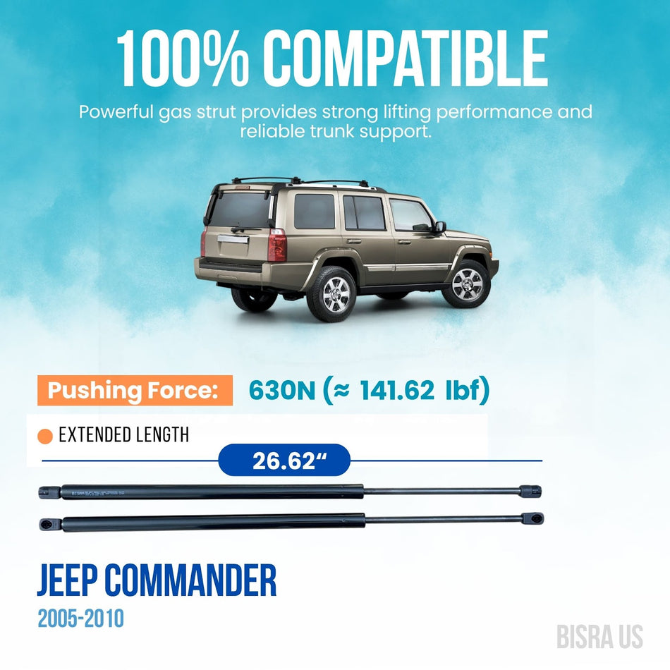 BISRA Trunk Gas Strut, Compatible with Jeep Commander 2005-2010, 630N ( 141.62 lbf) Rear Hatch Struts, Extended Length 26.62 in (676.15 mm), Set of 2