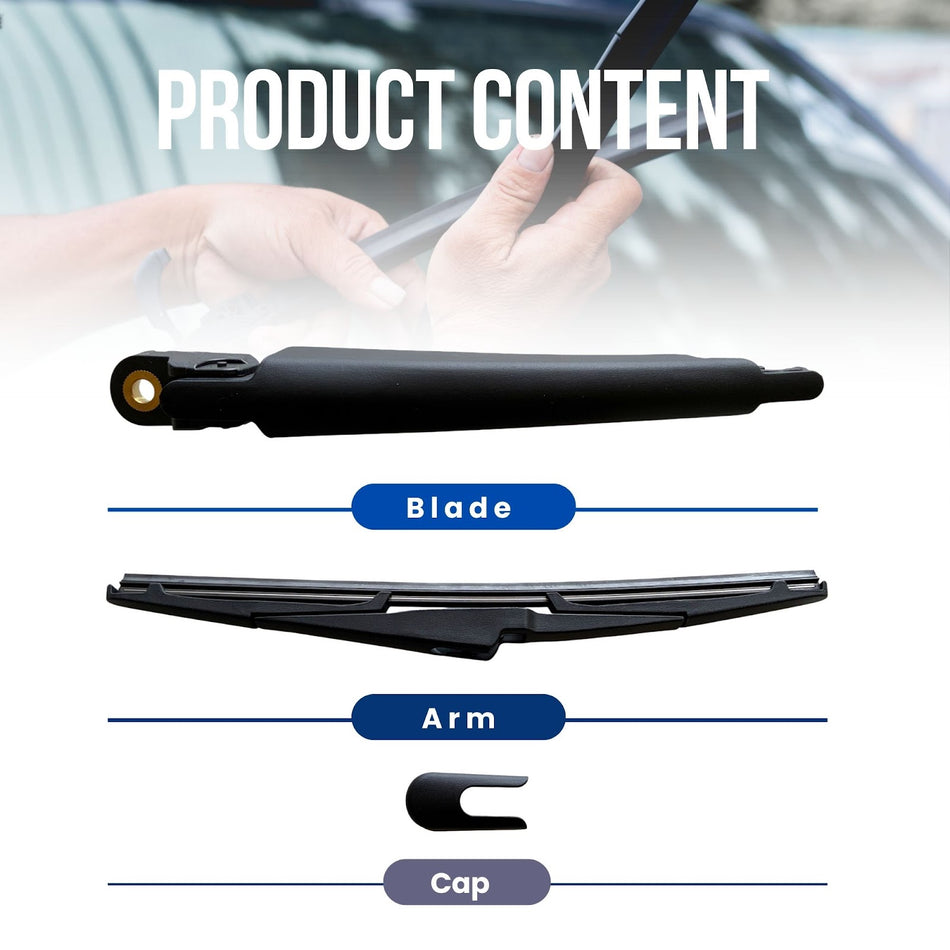MAXTEL Rear Wiper Blade & Arm, compatible with Hyundai Santa Fe 2013-2016, 12.6 in (320 mm), Black, Quick-Clip Adaptor, 100% Compatible, 1-Year Manufacturer Warranty