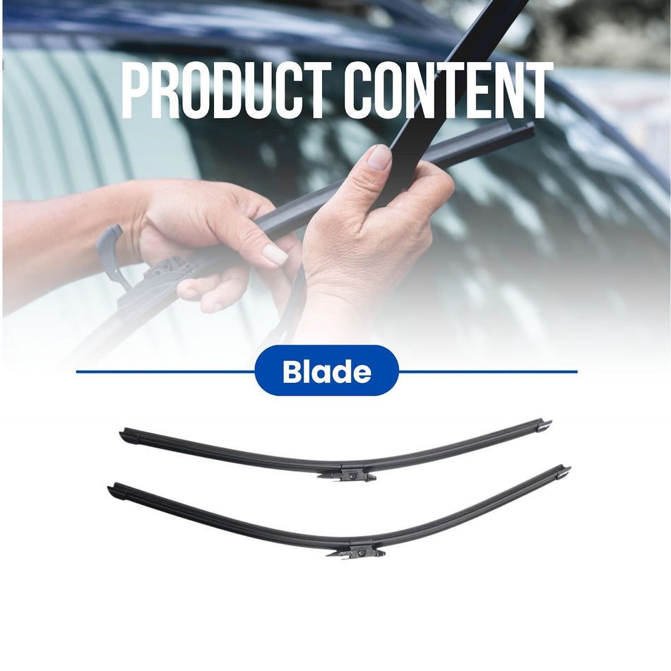 Silbak Muson Pro Flat Wiper Blade Set Compatible with Smart Fortwo 2007-2014, Driver Side 23 in (580 mm) Passenger Side 21 in (530 mm) A4518240426