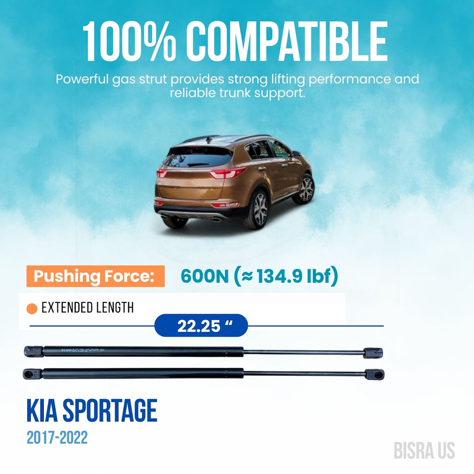 BISRA Trunk Gas Strut compatible with Kia Sportage 2017-2022 Rear Hatch Struts 600N (134.9 lbf) Extended Length 22.25 in (565.15 mm) 2-Piece Set