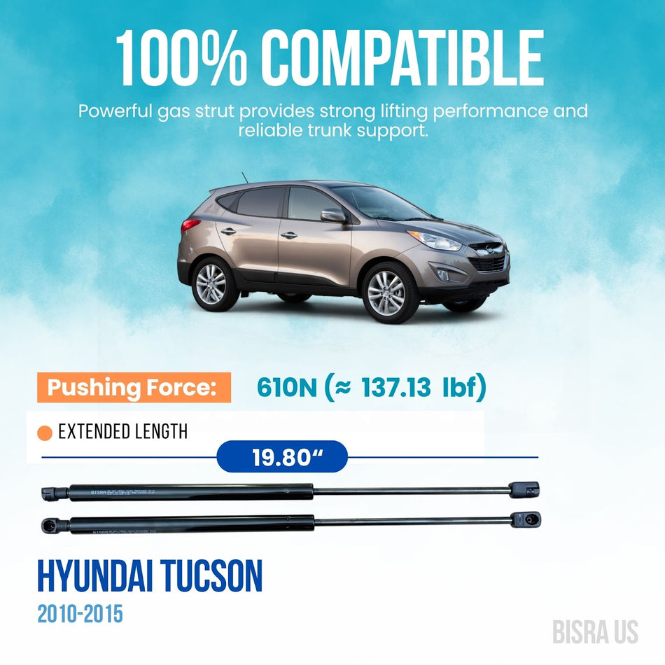 BISRA Trunk Gas Strut Compatible with Hyundai Tucson 2010-2015 Rear Hatch Struts, 610N (137.13 lbf) Pushing Force, 19.80 in (502.92 mm) Extended Length, Set of 2