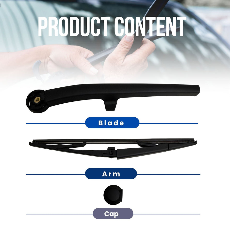 MAXTEL Rear Wiper Blade & Arm Set Compatible with Jeep Commander XK XH 2005-2010, 13.78 in (350 mm) Black, Quick-Clip Adaptor, 1-Year Manufacturer Warranty