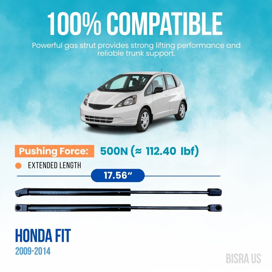 BISRA Trunk Gas Strut Compatible with Honda Fit 2009-2014 Rear Hatch Struts 500N (112.40 lbf) Extended Length 17.56 in (446 mm) Set of 2